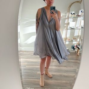 OBAKKI GREY GOSSAMER SILK DRESS